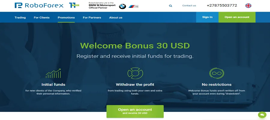RoboForex Broker Welcome Bonus 30 USD
